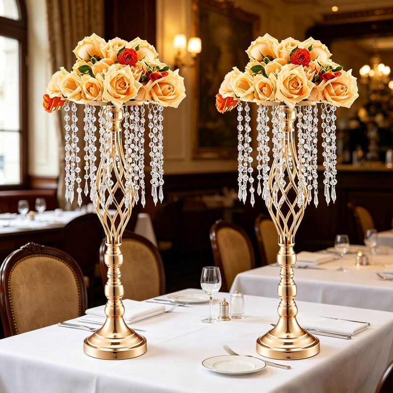 Florist Supply Vases - Élégant Porte-Fleurs Haut en Cristal Doré,